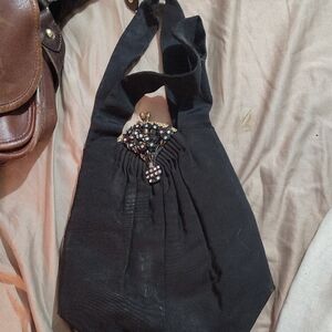 Vintage 1940s Guild Creations Black Faille Evening Bag With Rhinestone Clasp